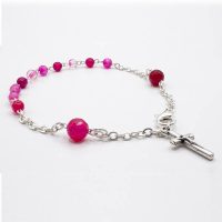 Pulsera decenario de ágata brasileña color fucsia