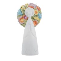 Figura de resina de la Virgen con corona de flores