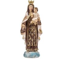 Figura de resina de la Virgen del Carmen, efecto madera vieja.
