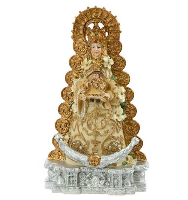 Figura de resina de 10 cm de la Virgen del Rocío, pintada a mano.