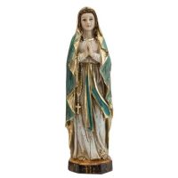 Figura de resina de la Virgen de Lourdes imitando madera vieja, de 13 cm de alto.