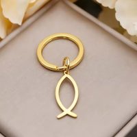 Llavero pez ichthys de acero inoxidable color oro.