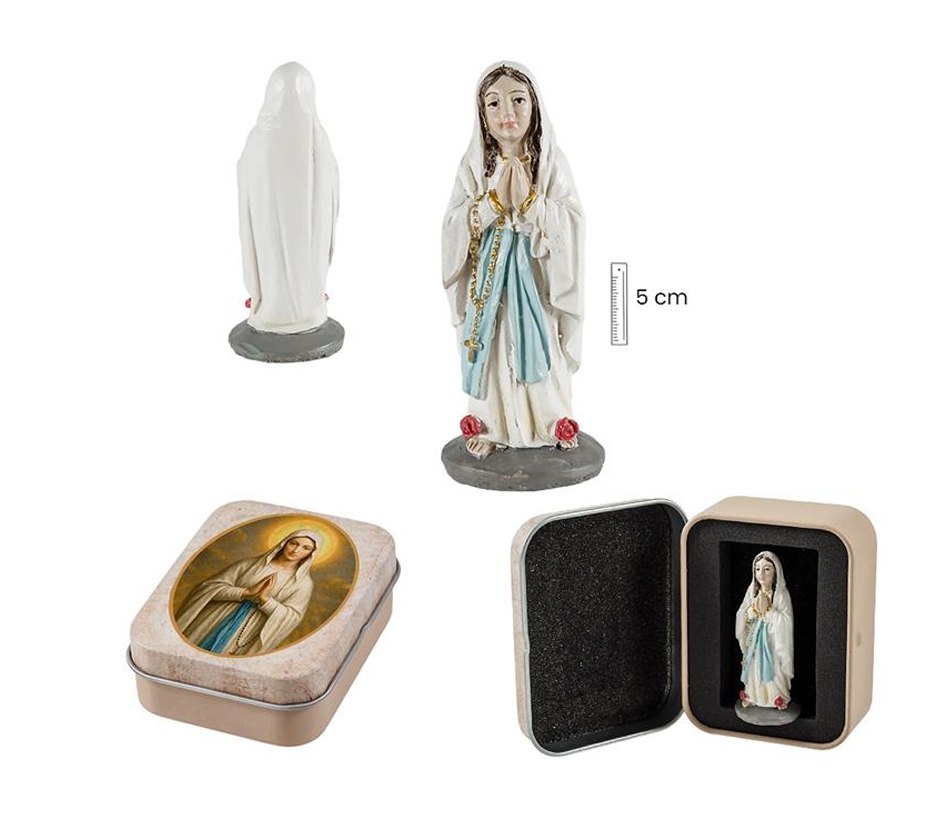 Mini figura de la Virgen de Lourdes en lata