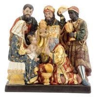 Misterio de una sola pieza de resina con los Reyes Magos de Oriente, pintado delicadamente a mano