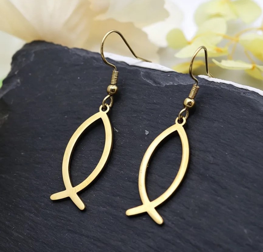 Pendientes Pez de acero inoxidable dorado