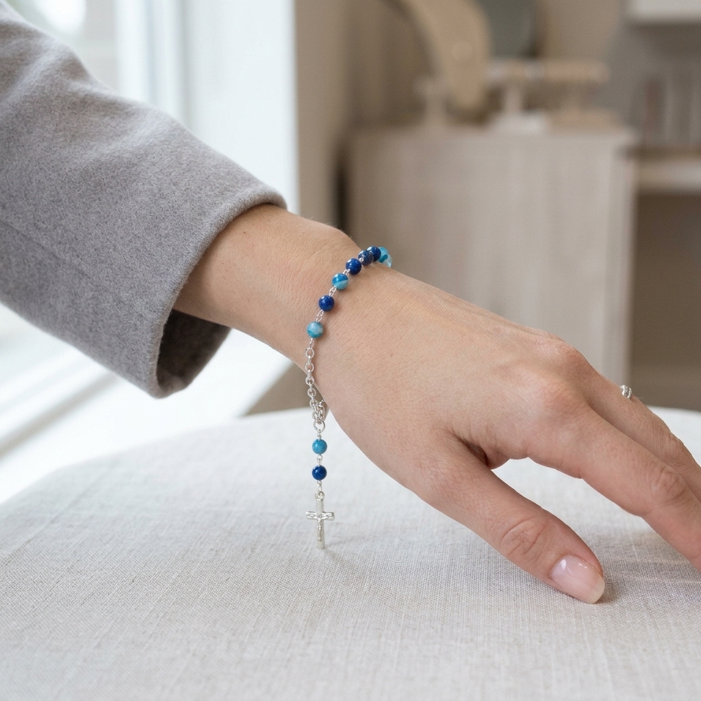 Pulsera Decenario de Cuentas de Ágata Brasileña Azul - Imagen 2