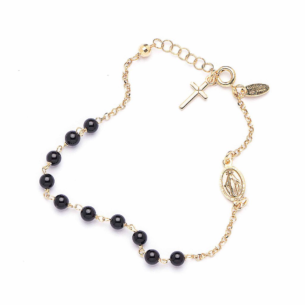 Pulsera decenario en plata de ley con cuentas de onix natural y plata rodiada