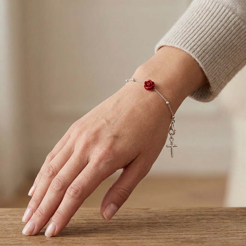 Pulsera decenario en plata de ley 925 Rosa Mística
