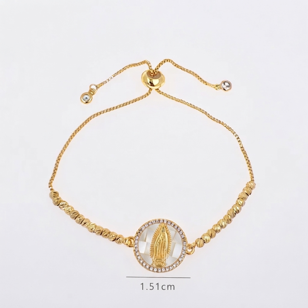 Pulsera de la Virgen de Guadalupe chapada en oro de 18K con circonitas - Imagen 2