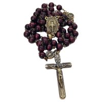 Rosario de madera de caoba con medallas de la Virgen Milagrosa
