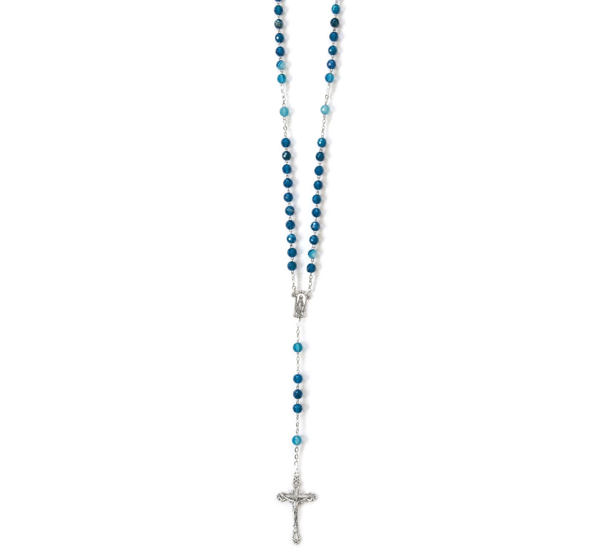 Rosario con cuentas de ágata brasileña azul, hecho en Italia.