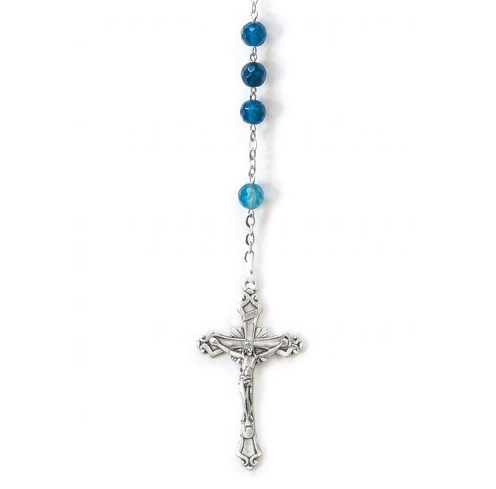 Rosario con cuentas de ágata brasileña azul, hecho en Italia.